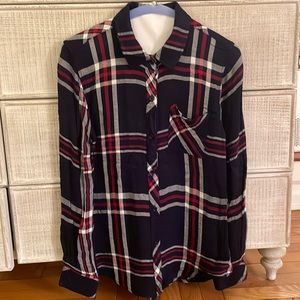 Rails navy, red and white plaid flannel button down size xs